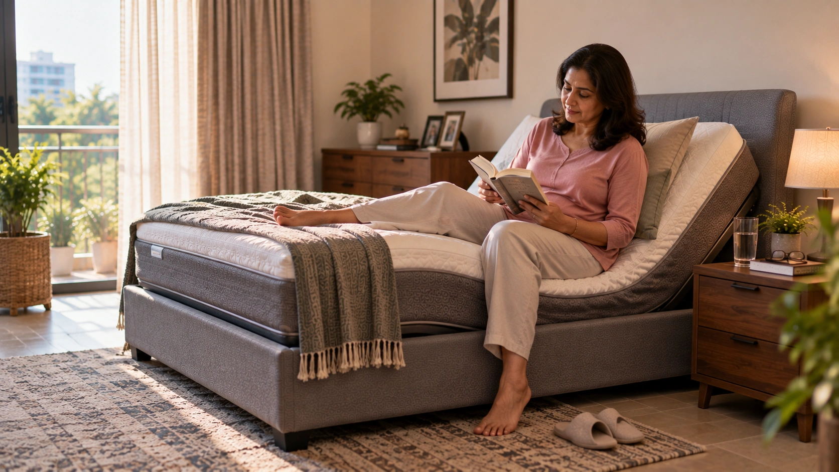 Adjustable bed for managing herniated disc pain at home.