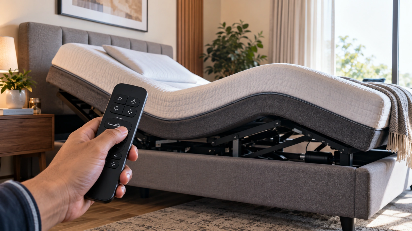 Remote control adjusting a zero gravity bed position.